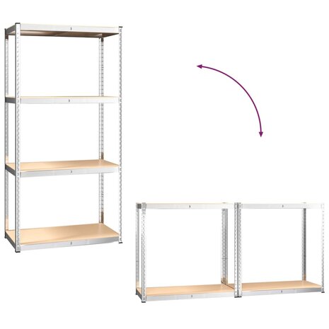 Opbergrek 4 Laags 4 st staal & bewerkt hout zilverkleurig 9