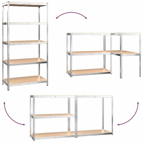 Opbergrekken 5-laags 4 st staal en bewerkt hout zilverkleurig 9
