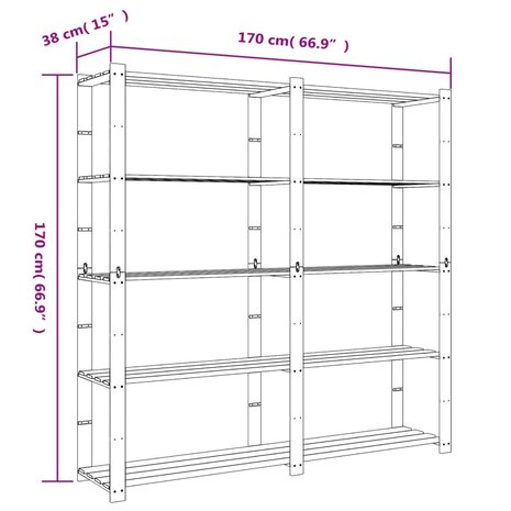 Opbergrek 5-laags 170x38x170 cm massief grenenhout grijs 7