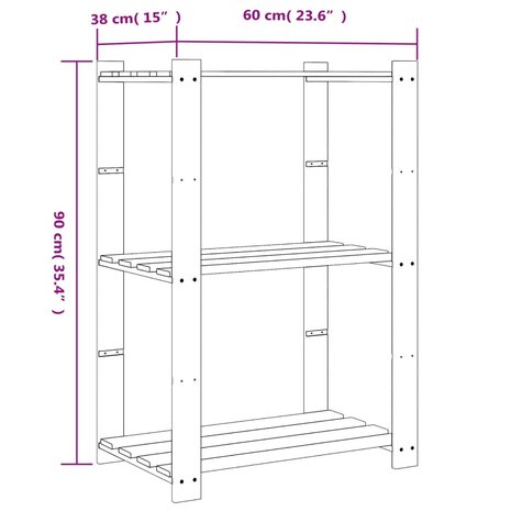 Opbergrek 3-laags 60x38x90 cm massief grenenhout zwart 7