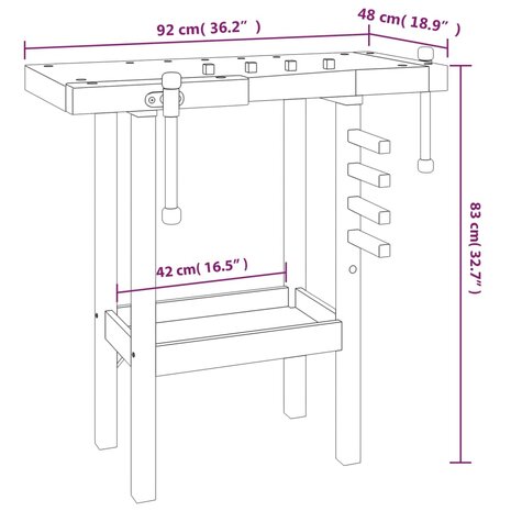 Werkbank met bankschroeven 92x48x83 cm massief acaciahout 9