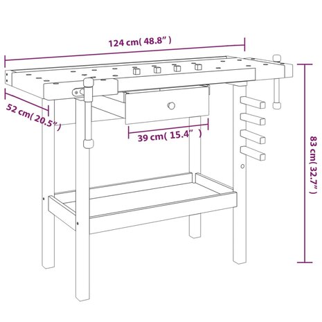 Werkbank met lade en bankschroeven 124x52x83 cm acaciahout 10