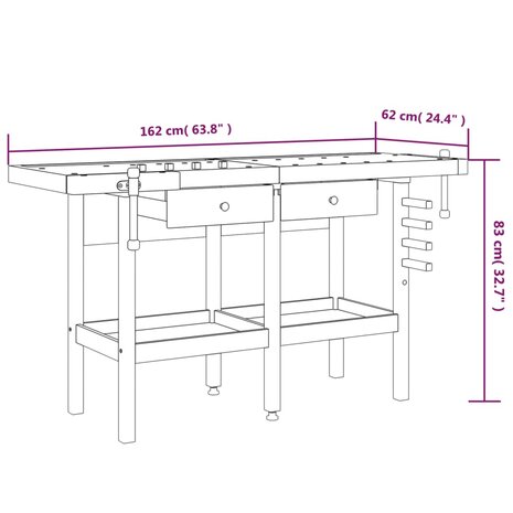 Werkbank met lades en bankschroeven 162x62x83 cm acaciahout 10