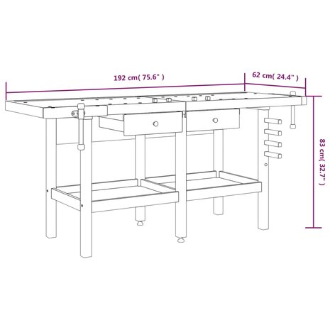 Werkbank met lades en bankschroeven 192x62x83 cm acaciahout 10