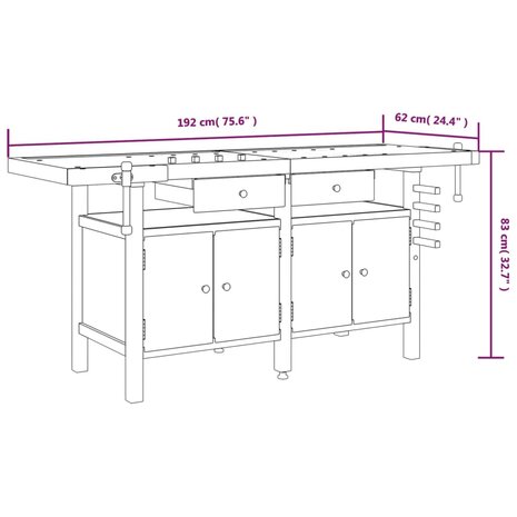 Werkbank met lades en bankschroeven 192x62x83 cm acaciahout 10