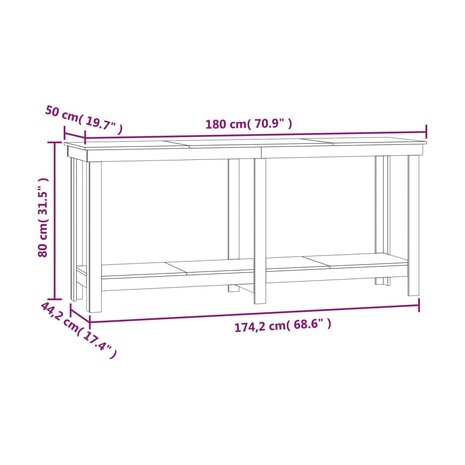 Werkbank 180x50x80 cm massief grenenhout grijs 8