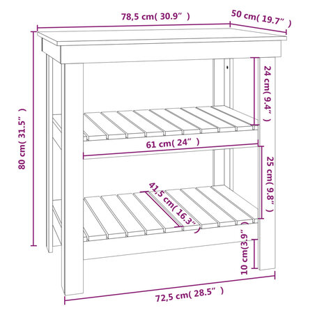 Werkbank 78,5x50x80 cm massief grenenhout grijs 8