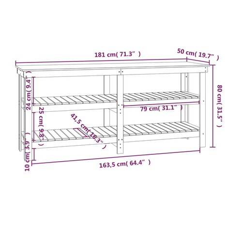 Werkbank 181x50x80 cm massief grenenhout grijs 8