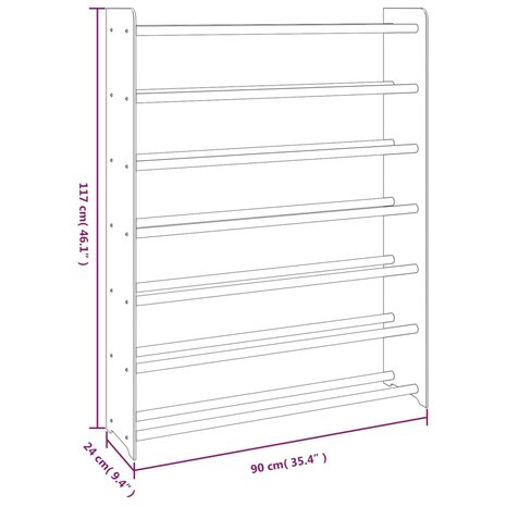 Schoenenrek 90x24x117 cm bewerkt hout bruin 6