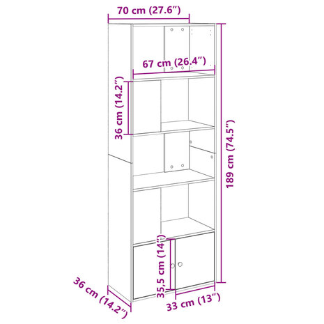 Boekenkast 70x36x189 cm bewerkt hout bruin eikenkleurig 9