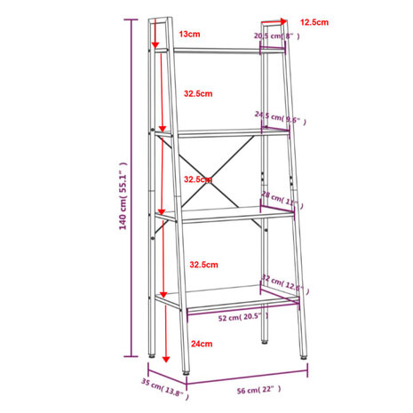 Ladderrek met 4 schappen 56x35x140 cm lichtbruin en zwart 8