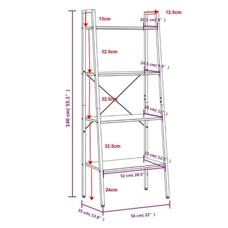 Ladderrek met 4 schappen 56x35x140 cm donkerbruin en zwart 8