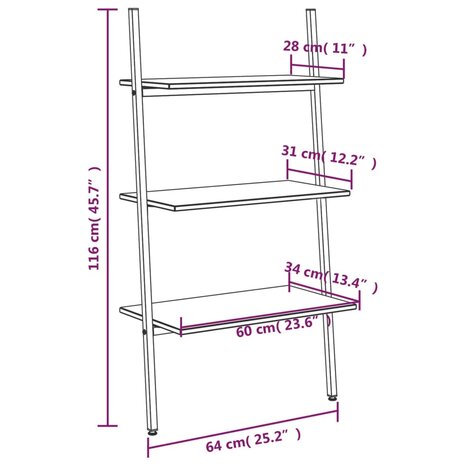 Ladderrek met 3 schappen 64x34x116 cm donkerbruin en zwart 8