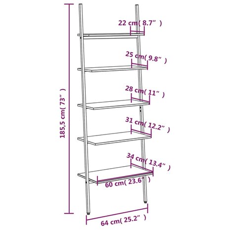 Ladderrek met 5 schappen 64x34x185,5 cm zwart 8