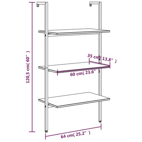 Ladderrek met 3 schappen 64x35x120,5 cm zwart 8