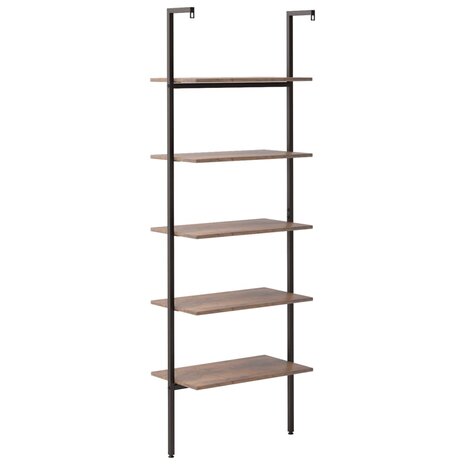 Ladderrek met 5 schappen 64x35x185 cm donkerbruin en zwart 5