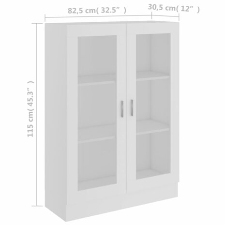 Vitrinekast 82,5x30,5x115 cm bewerkt hout wit 8