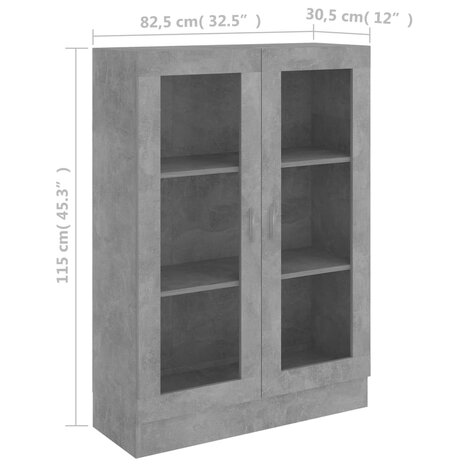 Vitrinekast 82,5x30,5x115 cm bewerkt hout betongrijs 8