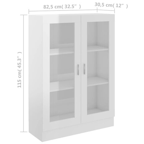 Vitrinekast 82,5x30,5x115 cm bewerkt hout hoogglans wit 8