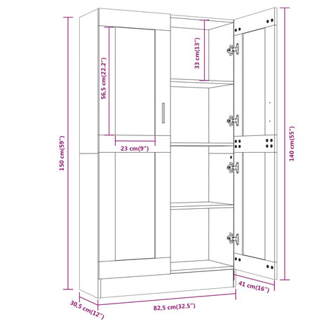 Vitrinekast 82,5x30,5x150 cm bewerkt hout gerookt eikenkleurig 8