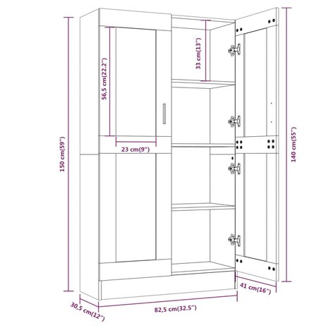 Vitrinekast 82,5x30,5x150 cm bewerkt hout grijs sonoma eiken 8