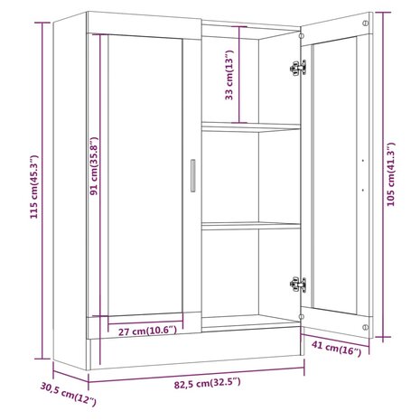 Vitrinekast 82,5x30,5x115 cm bewerkt hout gerookt eikenkleurig 8