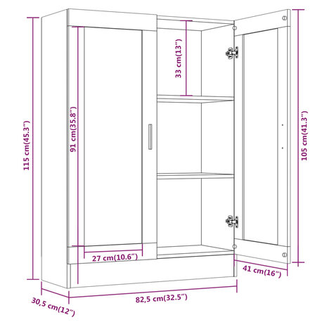 Vitrinekast 82,5x30,5x115 cm bewerkt hout bruin eikenkleur 8