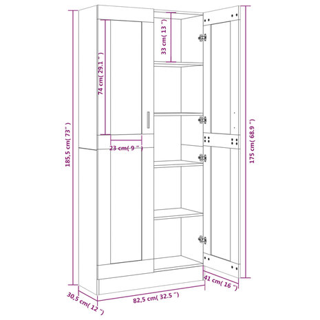 Vitrinekast 82,5x30,5x185,5 cm bewerkt hout gerookt eikenkleur 8