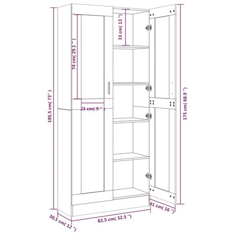 Vitrinekast 82,5x30,5x185,5 cm bewerkt hout grijs sonoma eiken 8