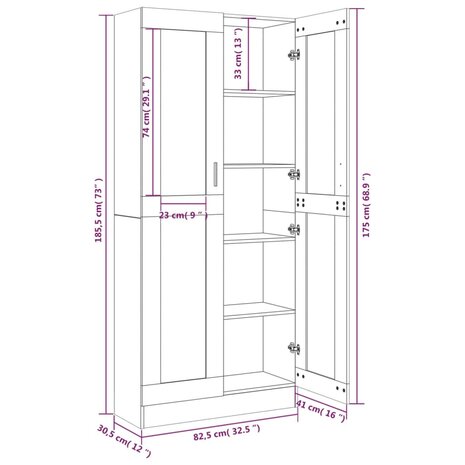 Vitrinekast 82,5x30,5x185,5 cm bewerkt hout bruin eikenkleur 8