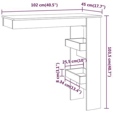 Bartafel wandgemonteerd 102x45x103,5 cm bewerkt hout eikenkleur 9