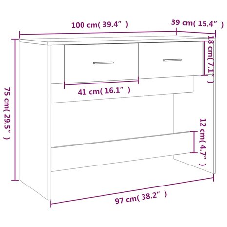 Wandtafel 100x39x75 cm bewerkt hout zwart 10