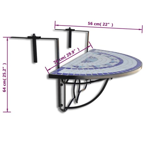 Balkontafel hangend mozaïek blauw en wit 6