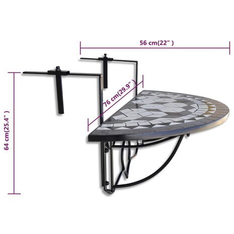 Balkontafel hangend mozaïek zwart en wit 6