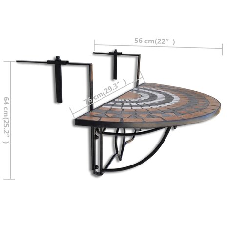 Balkontafel hangend mozaïek terracottakleurig en wit 6