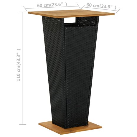 Bartafel 60x60x110 cm poly rattan en massief acaciahout zwart 6