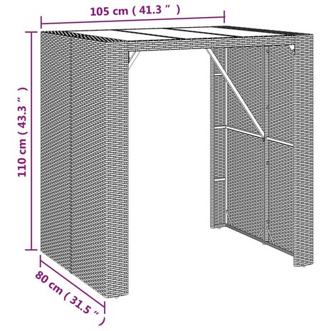 Bartafel met glazen blad 105x80x110 cm poly rattan zwart 6