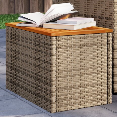 Tuinbijzettafels 2 st 55x34x37 cm poly rattan en hout beige 1