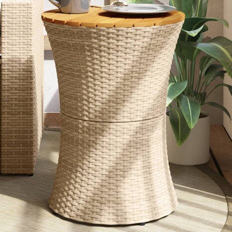 Tuinbijzettafel trommelvormig poly rattan en massief hout beige 1