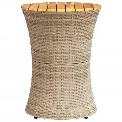 Tuinbijzettafel trommelvormig poly rattan en massief hout beige 5