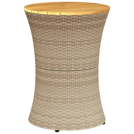 Tuinbijzettafel trommelvormig poly rattan en massief hout beige 6