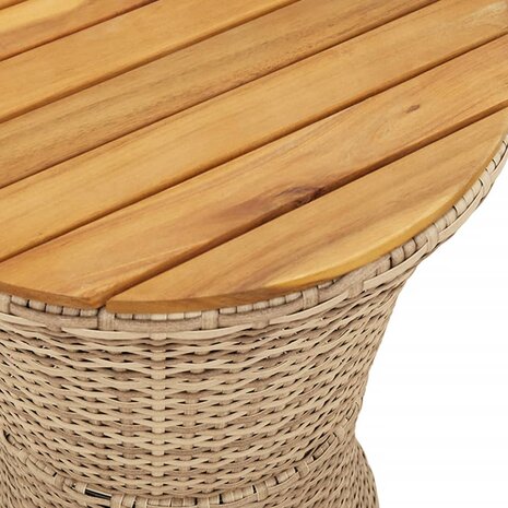 Tuinbijzettafel trommelvormig poly rattan en massief hout beige 8