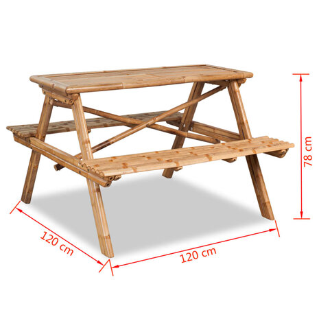 Picknicktafel 120x120x78 cm bamboe 6