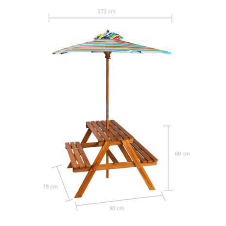 Kinderpicknicktafel met parasol 79x90x60 cm massief acaciahout 8