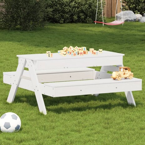 Picknicktafel met zandbak voor kinderen massief grenenhout wit 1