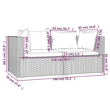 Bank 2-zits met kussens poly rattan bruin 9