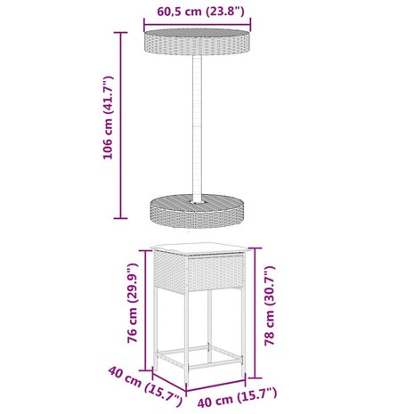 3-delige Tuinbarset met kussens poly rattan zwart 8