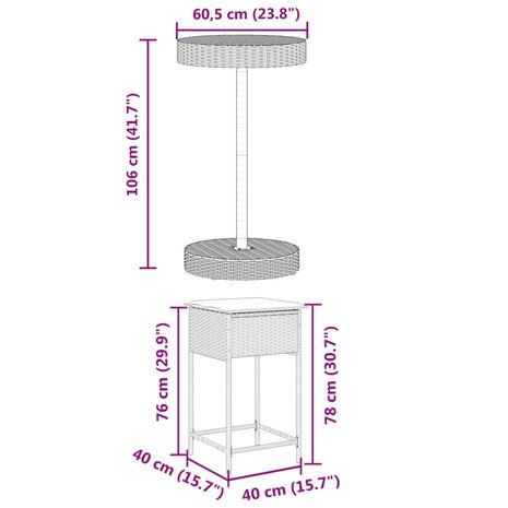 3-delige Tuinbarset met kussens poly rattan grijs 8