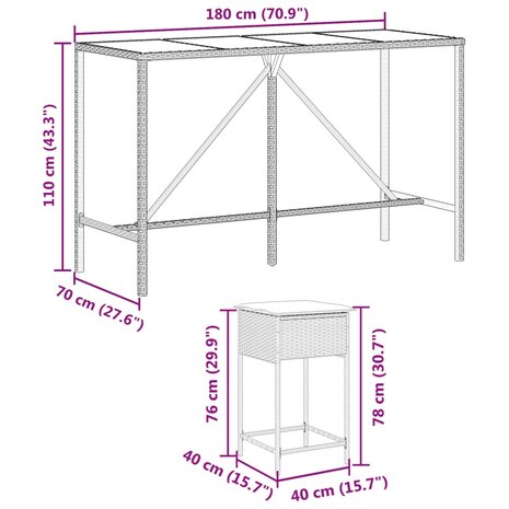 7-delige Tuinbarset met kussens poly rattan bruin 8