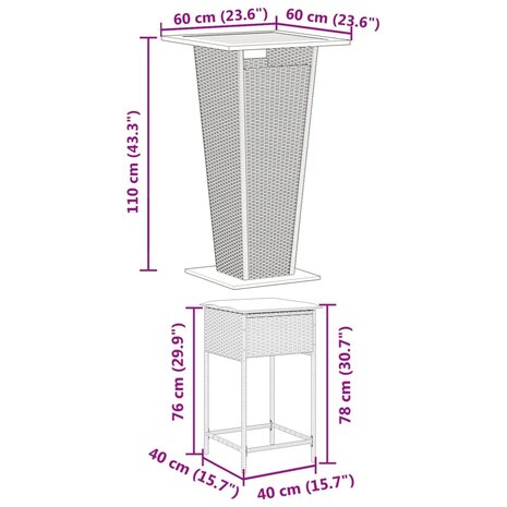 3-delige Tuinbarset met kussens poly rattan zwart 8